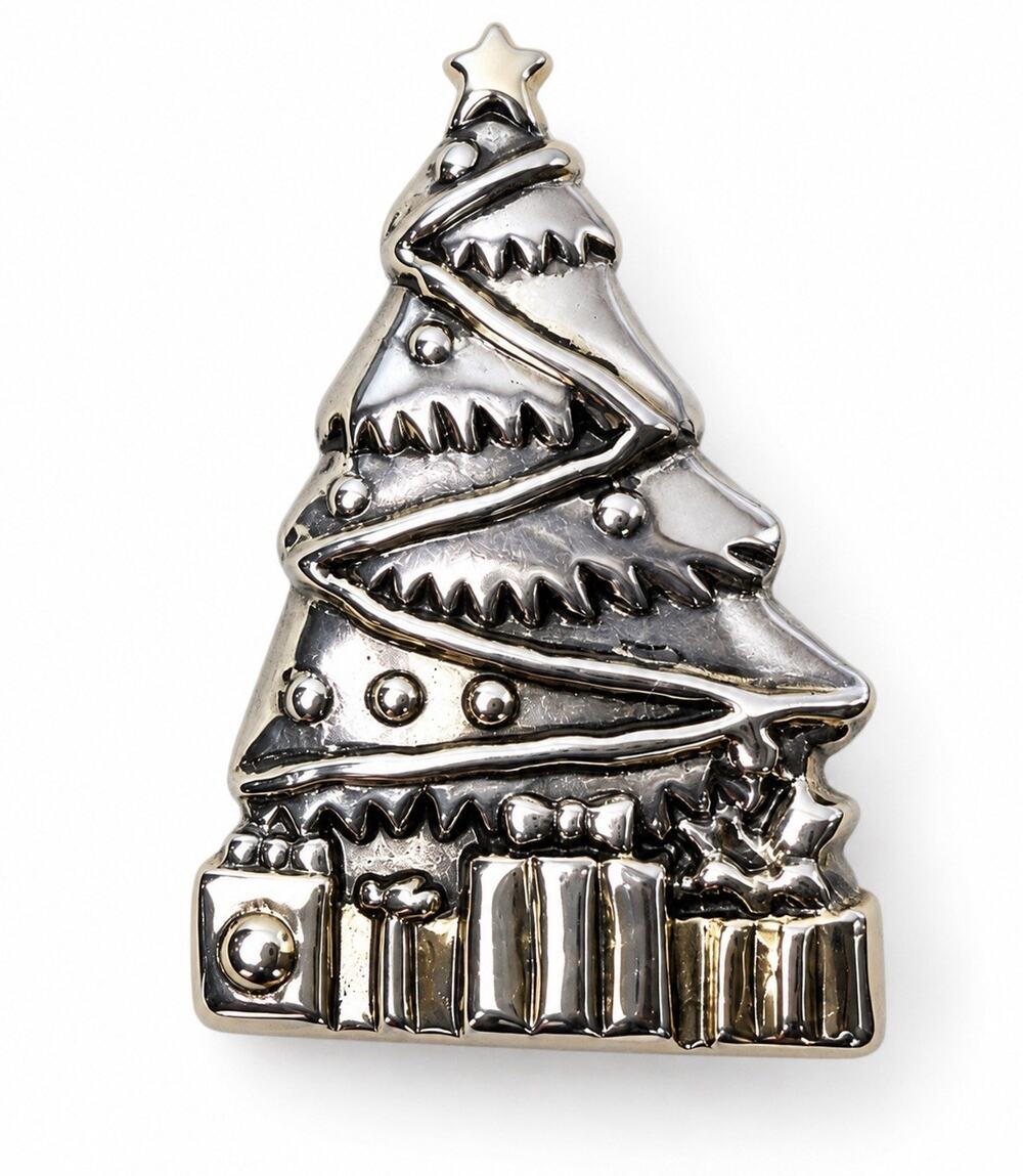 Vintage Silver Plated Christmas Tree Brooch Pendant Gifts Star Holiday Pin